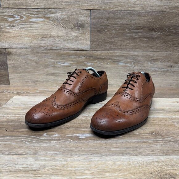 Clarks Brown Leather WingTip Oxfords Men's Size 10 - Picture 1 of 6